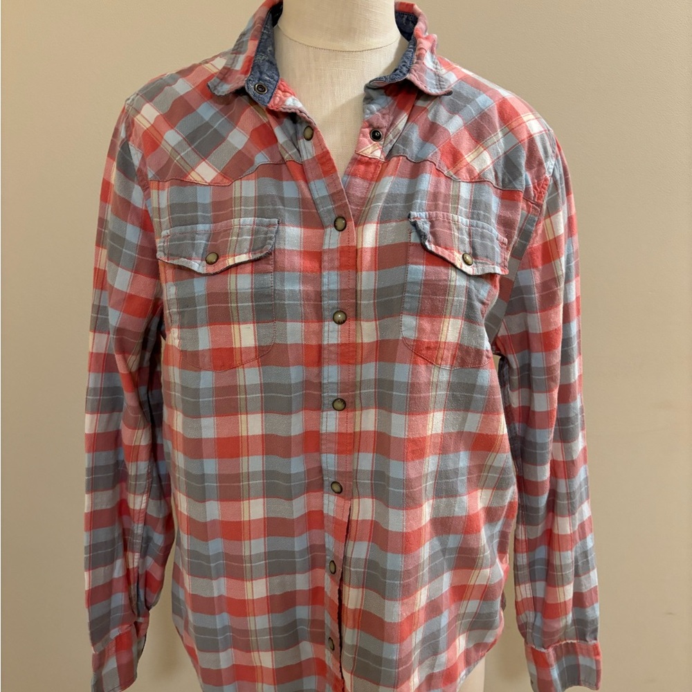 JACHS Girlfriend Red and Blue Flannel Button Down Shirt